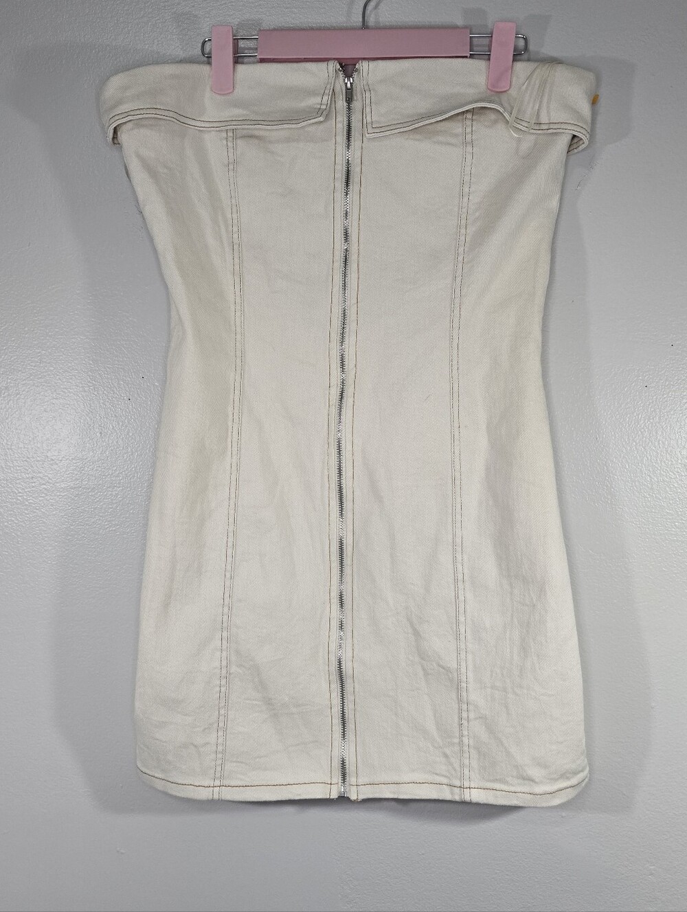 NWT Le Lis Strapless Cream Denim Mini Dress: Medium